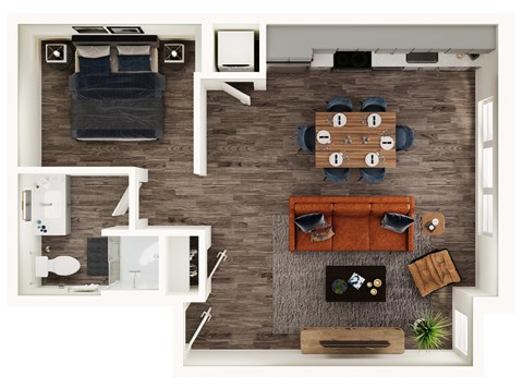 Floor plan for studio, 1 bath, 589 sqft